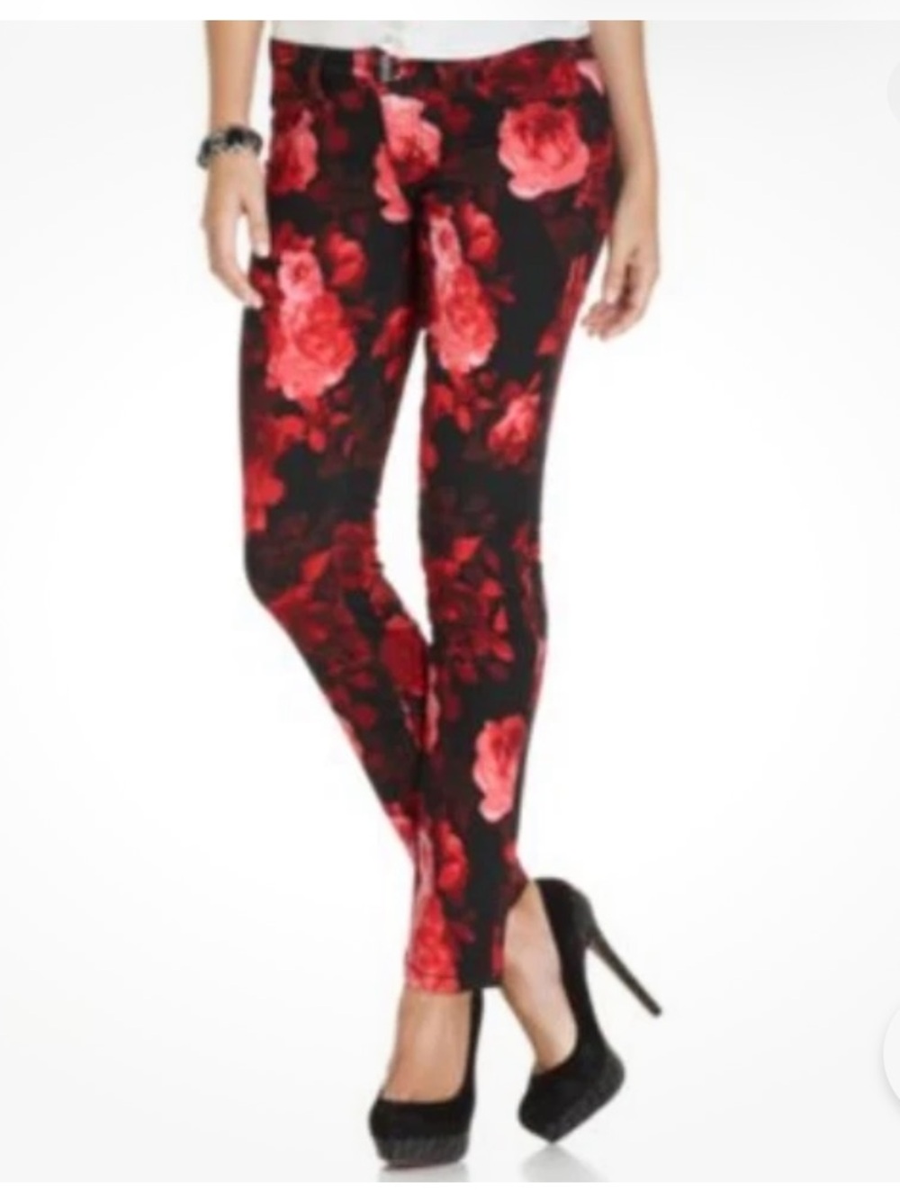 SEVEN 7 Jeans Red Floral Skinny Jeans  Faux Front Pockets Sz 12